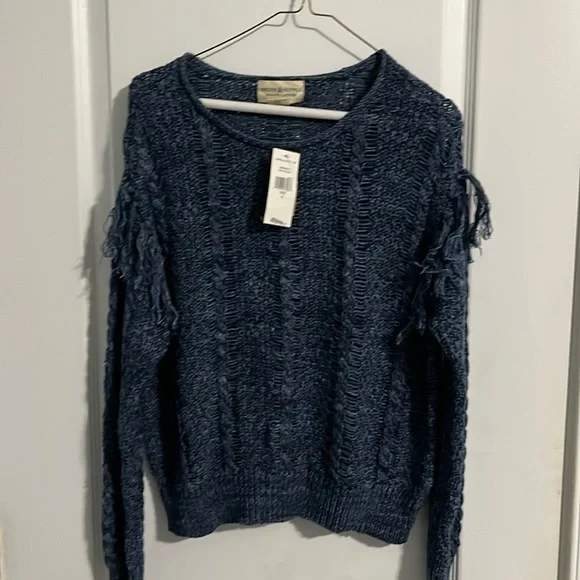 Ralph Lauren Denim & Supply Womens 1054 Blue Fringed Crocheted Sweater S